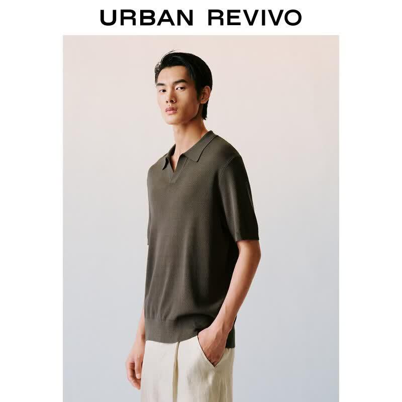Men's Fashion Solid Short-Sleeve Polo Knit Shirt