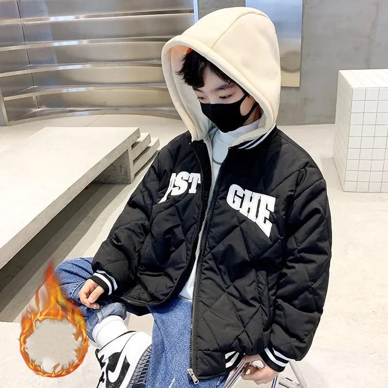 

Зимняя бейсбольная куртка для мальчиков с флисовой подкладкой и капюшоном 120 чёрный