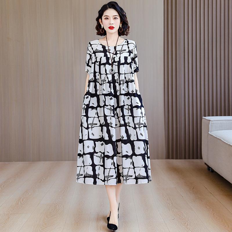 Summer Cotton Silk Loose Nightgown for Plus Size Women - Casual Mom Style Home Dress