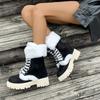 Comemore Thicken Plush Snow Boots for Women Winter Fur Platform Woman Mid-calf Lace-up Snow Boots Plush Casual Cotton Shoes