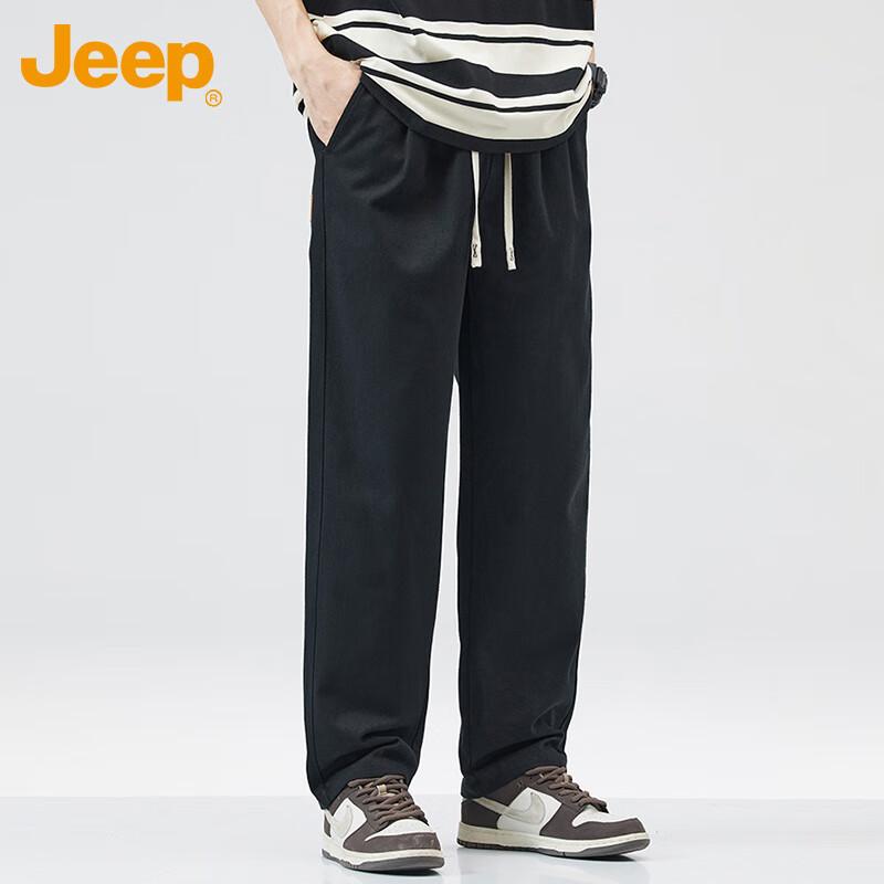 JEEP Men's Casual Pants Autumn Winter Straight Loose Cargo Pants Pure Cotton Trendy Black 2XL