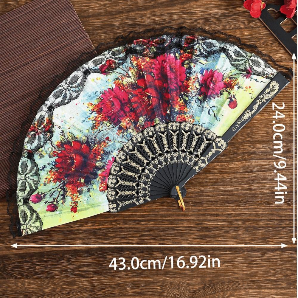 Plastic Ribs Spanish Folding Fan Lace Trim Edge Handheld Fan Elegant Dance Prop Fan Gift