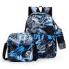 School bag fashionable men's three-piece backpack, primary and secondary school student school bag fashionable large-capacity anti-splashing backpack