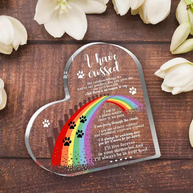 2D Flat Heart-Shaped Acrylic Pet Memorial Gift Desktop Decorative Plaque, Rainbow Bridge Design, Home Decor Plaque Hanging Wall Art Decorative Garden