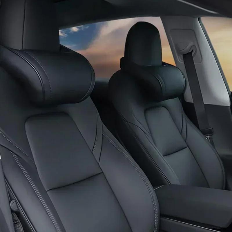 Neck Pillow for Tesla Model 3/Y/S/X/3+ Soft Comfortable Cushion Leather Neck Support Car Seat Headrest Car Interior Accessories