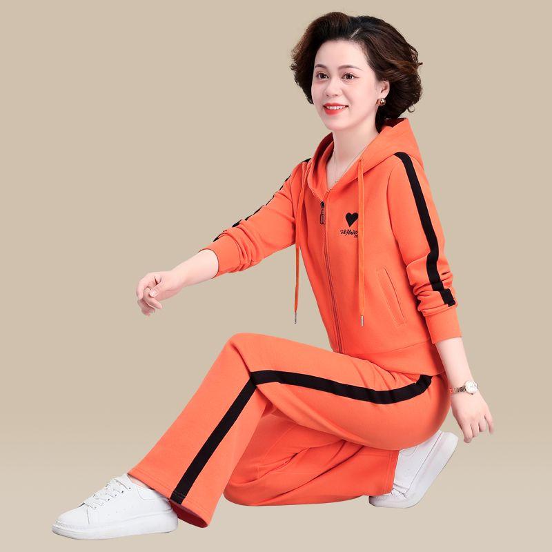 

Осенний костюм для мамы, западный стиль, 2 повседневные блузки, костюм-двойка для женщин среднего и пожилого возраста, весенне-осенняя куртка L оранжевый