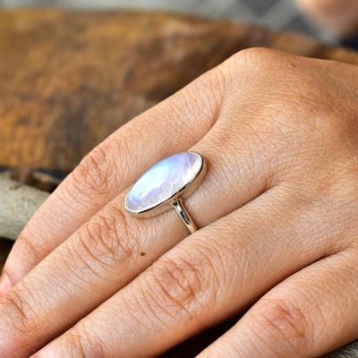 925 Sterling Silber, handgefertigter Mondstein-Edelstein-Ring, Damenring, Geschenk für Sie, Stapelring, Silberschmuck, Jubiläumsring