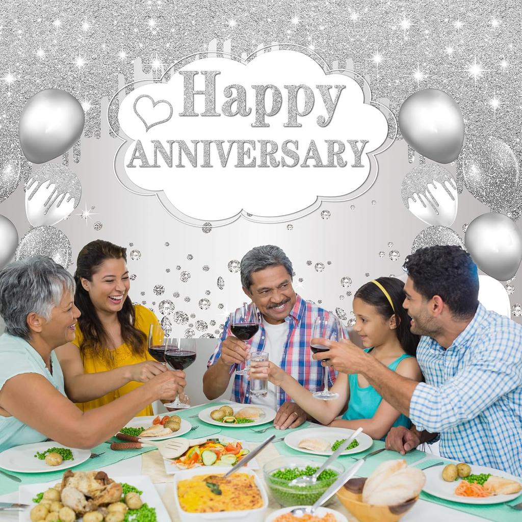 Silver Anniversary Banner, 10th-60th Wedding Anniversary Decorations, 72 X 44 Inches
