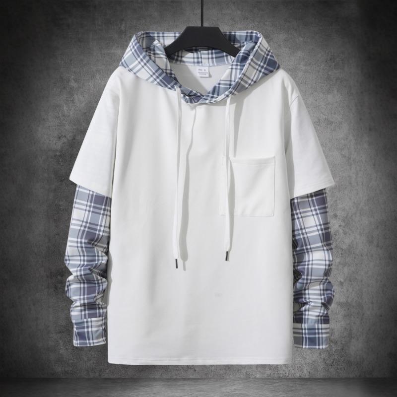 New Spring and Autumn Plaid Solid Color Hooded Long-sleeved Sweatshirt S