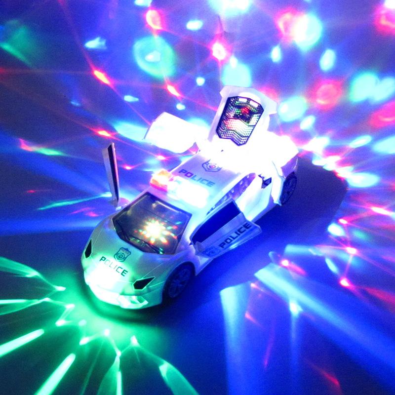 Electric Universal 360 Degree Rotating Deformation Police Car Music Light Toy Car
