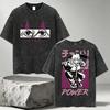 T-shirt Vintage Art Manga Délavé, T-shirt Oversize Lavage Neige, Chemise Unisexe Rétro avec Graphique Personnage Anime