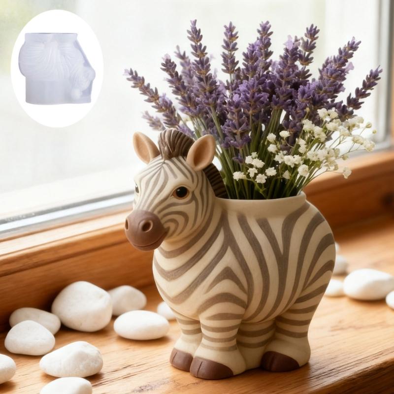 Flower Container Silicone Mold Zebras Shape Suitable for Creating Resin Art Concrete Ornaments and Artistic Items