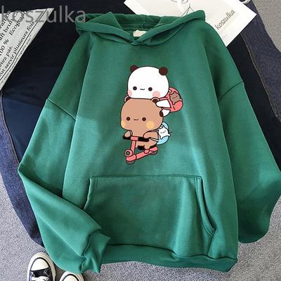 Damska bluza z kapturem Kawaii Panda Bubu i Dudu Śliczna para ćwiczy Bluza dziewczęca z kieszeniami z długim rękawem