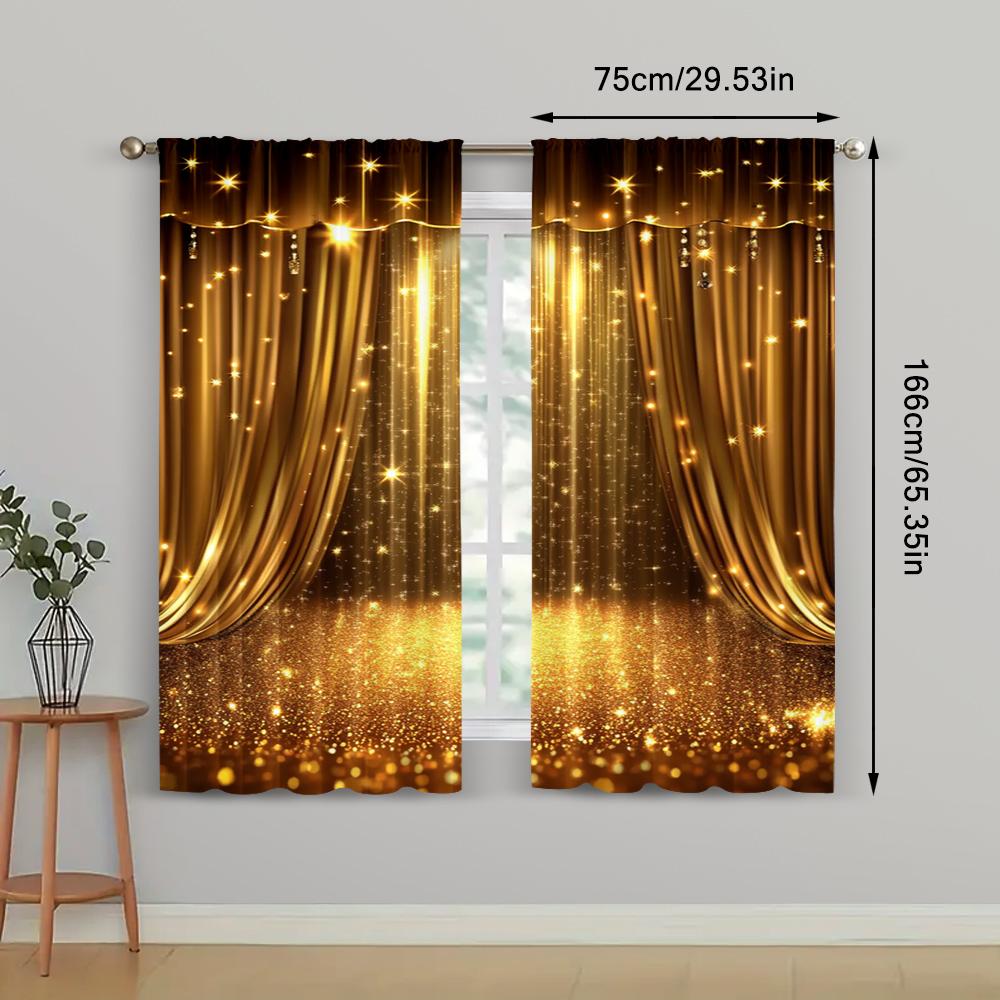 2pc,  Window Drapes Luxurious Golden Theater Stage Versatile Fabric,Without Electricity Summer Party Decorations Use for Hotel