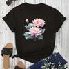 Trendy Lotus Flower Print Women T-shirt Streetwear Short Sleeves Tee Tops Summer Cute Women Clothes Tops Graphic T Shirts