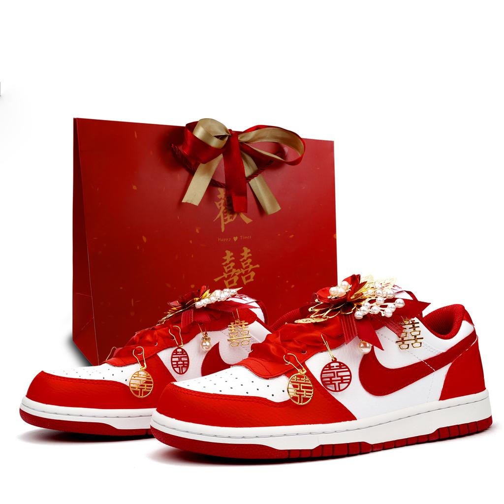 Nike Big Joy Slip Resistant Cushioning Height Increasing Low Top Skateboard Shoes Men's Red 355152-150(Team900-)