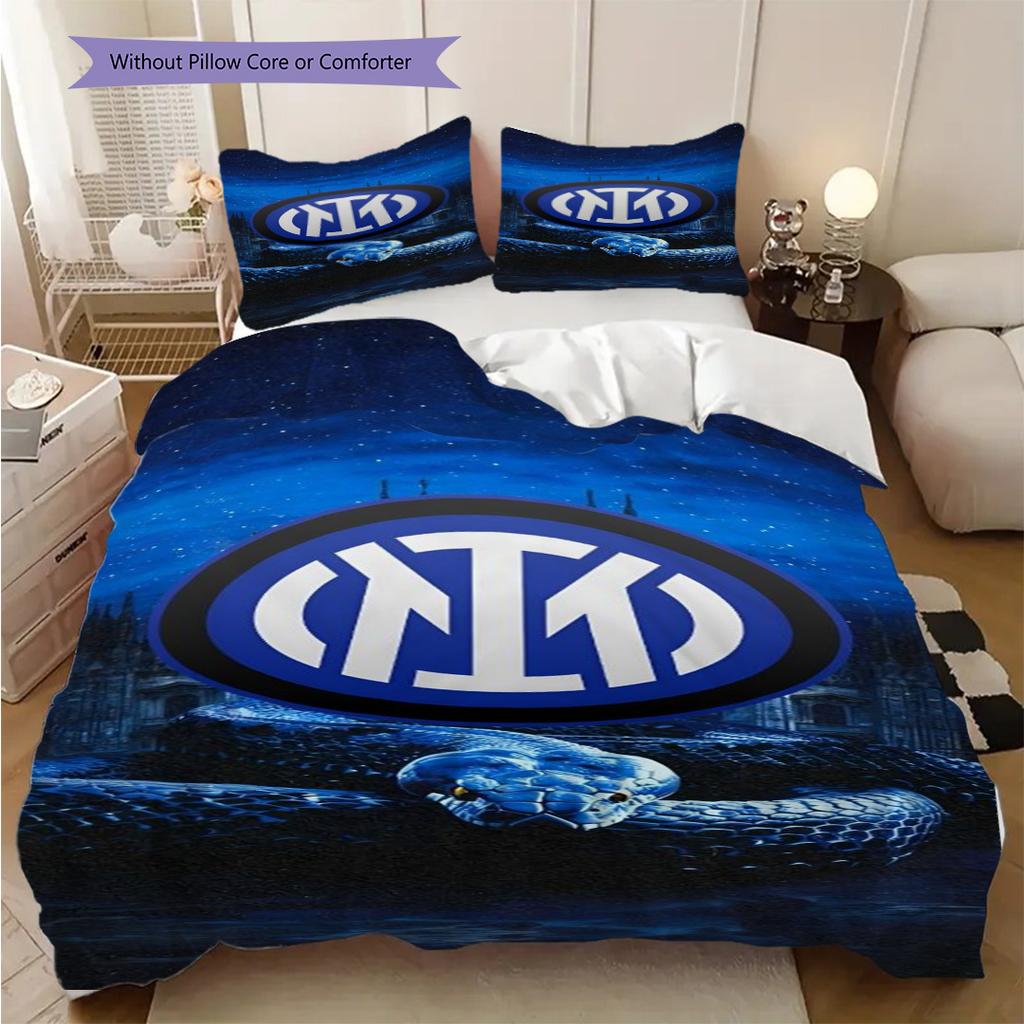Biancheria da letto con stemma Inter Milan (1 * copripiumino + 2 * federa, senza nucleo) Set biancheria da letto 2D Piatto Regalo di Natale Compleanno Morbido e Confortevole