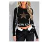 Diyun 2025 Spring/Summer Women's Y2K Star Print Slim Fit Crop Top Long Sleeve Tee