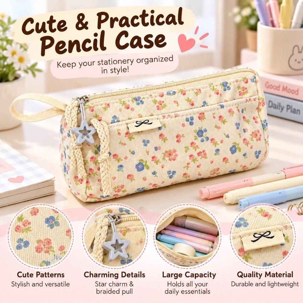 Handheld Pencil Pouch Flower Pen Bag Durable Stationery Storage Bag  Gift