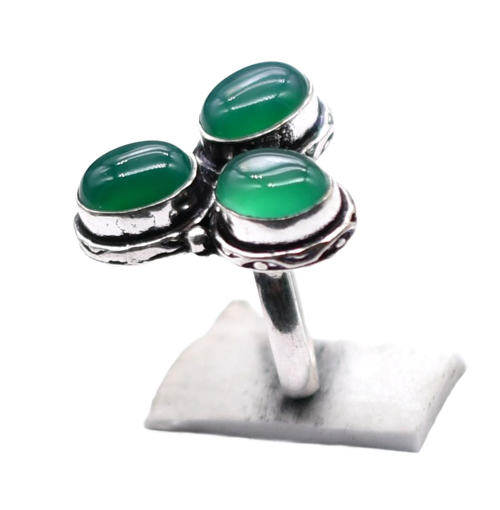 Green Onyx Natural Gemstone Antique Silver Plated Ring US Size-5.5 R 5349
