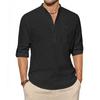 Herren Baumwoll-Leinen-Hemden Langarmhemd Lässige Strandhemden Henley T-Shirt Urlaubsoberteile mit Tasche Männer Streetwear