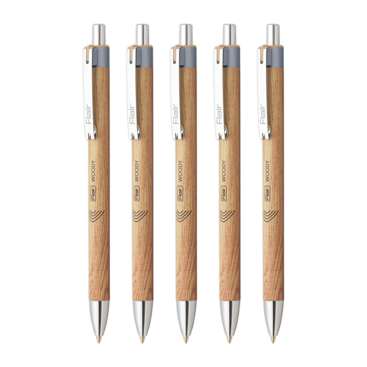 

Flair Woody Cliq 0.7mm Retractable Ball Pen Pack of 1 x 5 pens Black Ink Elegant Wooden Texture Body for Office School Writing