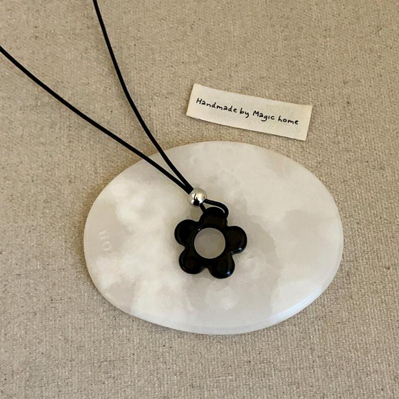 Delicate Long Leather Cord Necklace with Intricate Flower Charm Ideal for Fashion Forward Women Seeking Unique Accessories