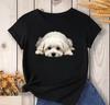 Damski casualowy T-shirt z okrągłym dekoltem i krótkim rękawem Uroczy nadruk psa maltańczyka Żywy zielony Średnio elastyczny Damski Harajuku Rękaw Casual Wyprzedaż