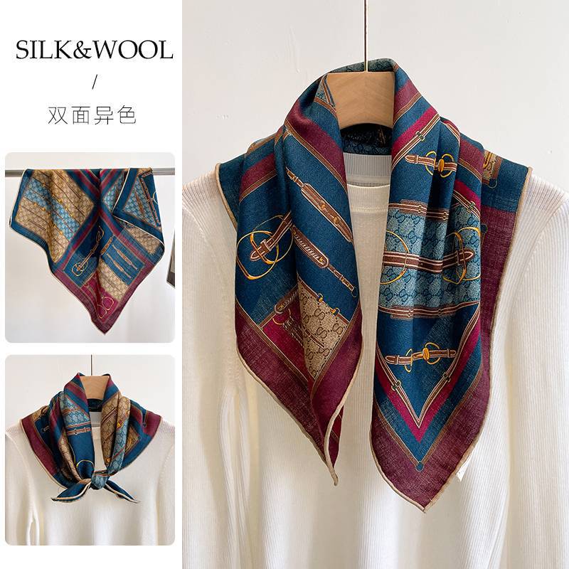 Spring, autumn and winter new high-end silk scarf women's fashion temperament printed shawl double-sided silk scarf