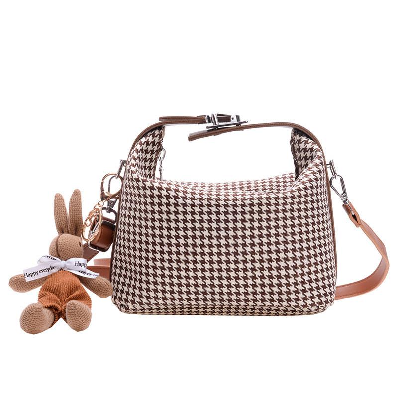 Simple Houndstooth Pattern Parent Child Shoulder Bag With Pendant For Kids Daily Use
