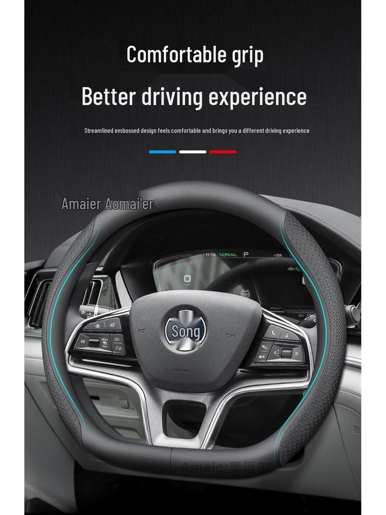 BYD Genuine Leather Steering Wheel Cover for Han EV, Qin, Song PLUS, Tang DMI, Yuan Pro, Dolphin Models