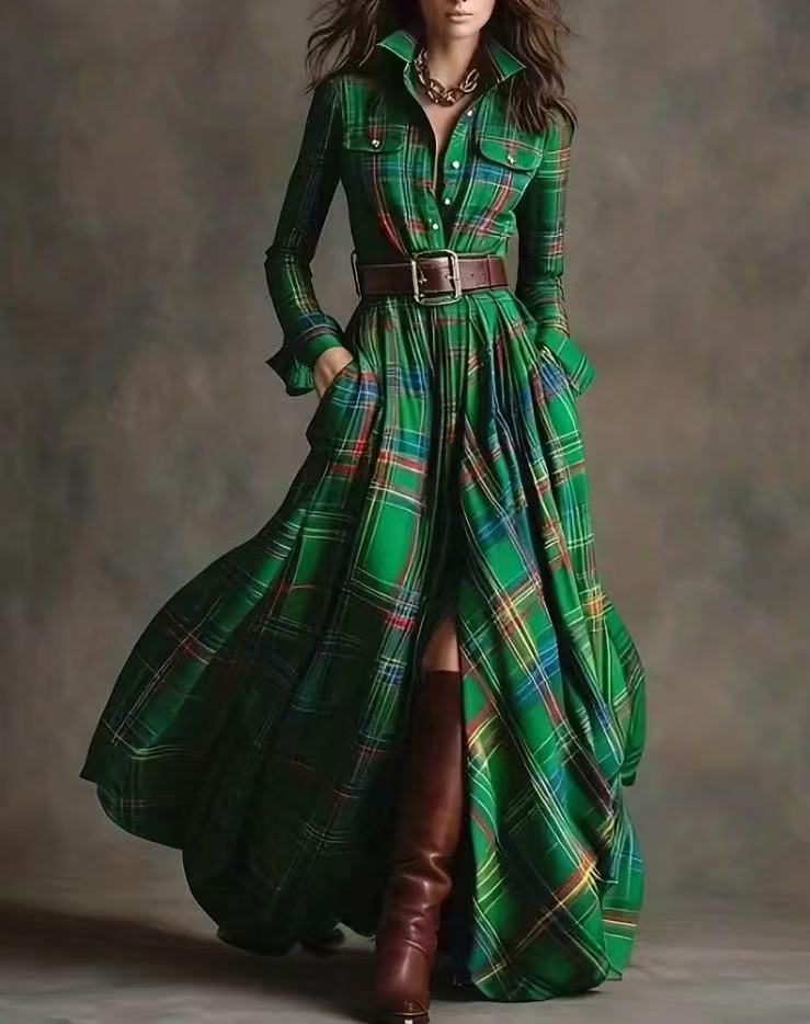 Women's Plus Size French Retro Plaid Slimming Irregular Dress Skirt