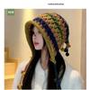 Cute Bear Plu Knitted Hat Womens Autumn Winter Large Head Circumference Face Slimming ColdProof Ear Protection Leon Fur Hat