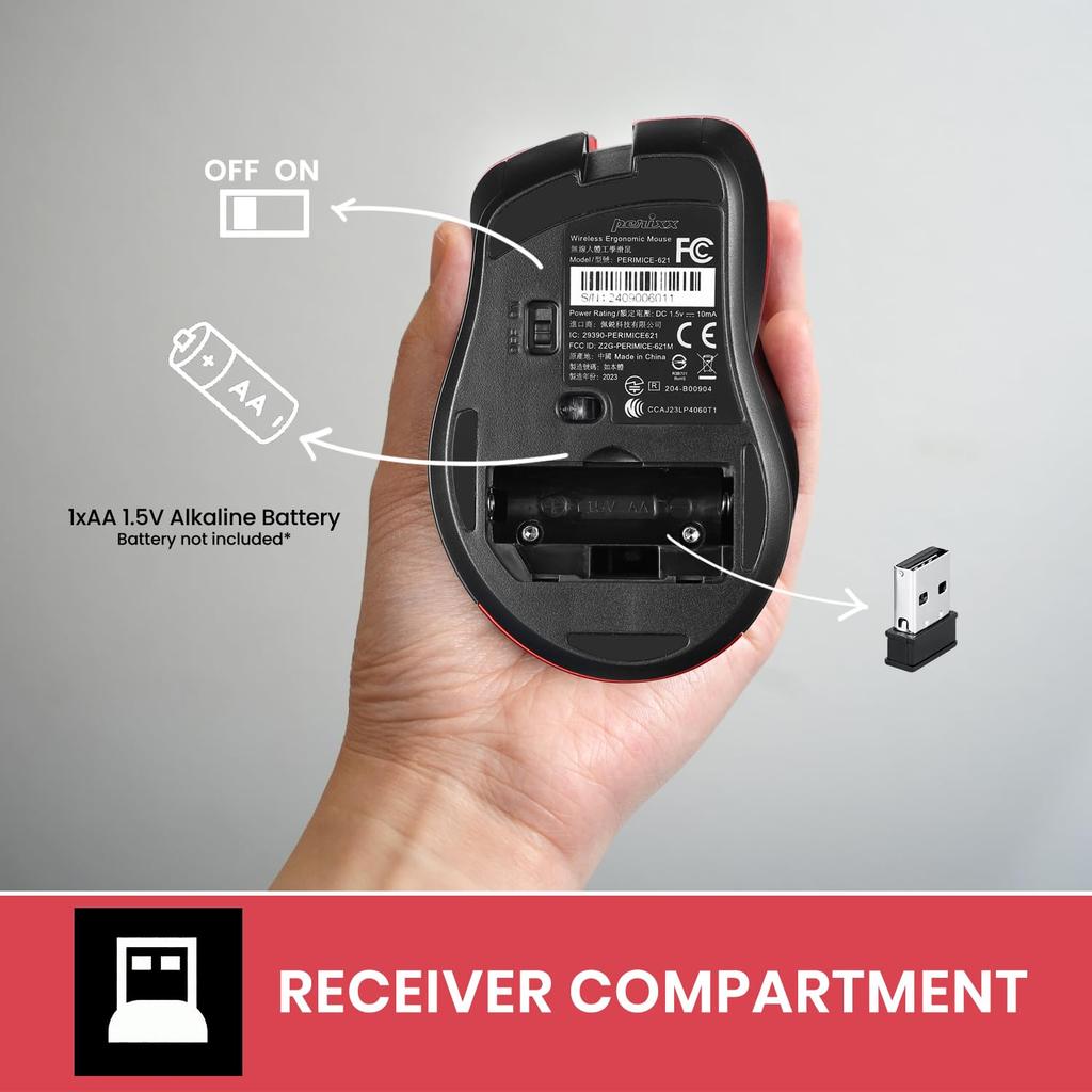 Perixx PERIMICE-621R Wireless Mouse with Silent Click (2.4G, Red)