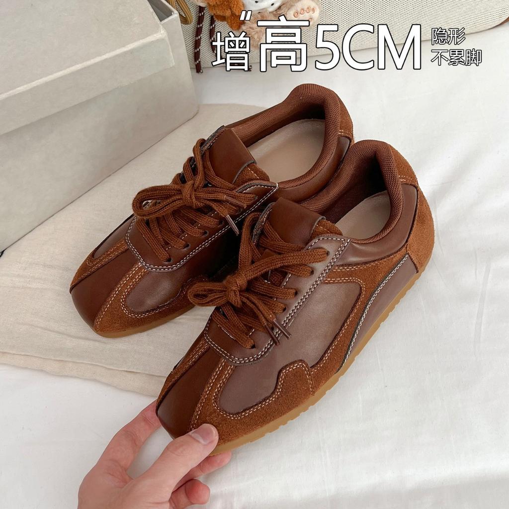 Lan Cabinet retro round head inner height increase flat bottom German training shoes women's 2025 new fashion versatile and thin casual sports shoes