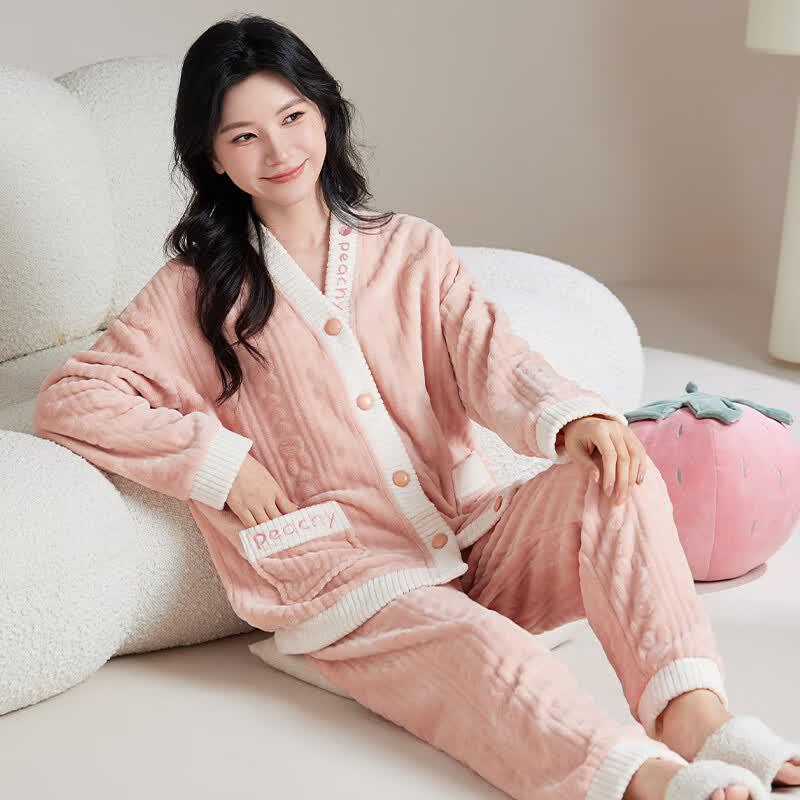 Langsang Women's Winter Flannel Pajama Set