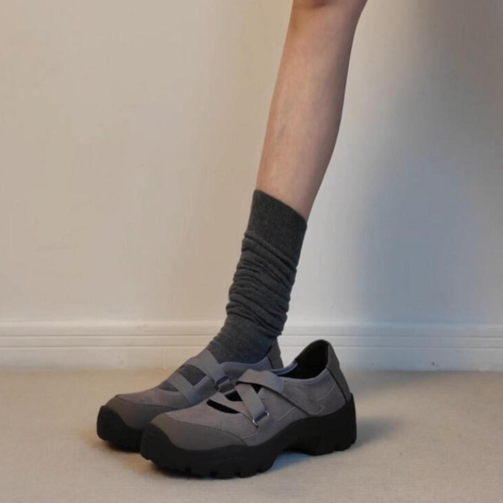 Blaue Schrank-Edition~ Retro Klettverschluss Mary Janes mit runder Spitze Kinder Flache Dicke Ferse Einzelne Schuhe Plateau Freizeitsneaker