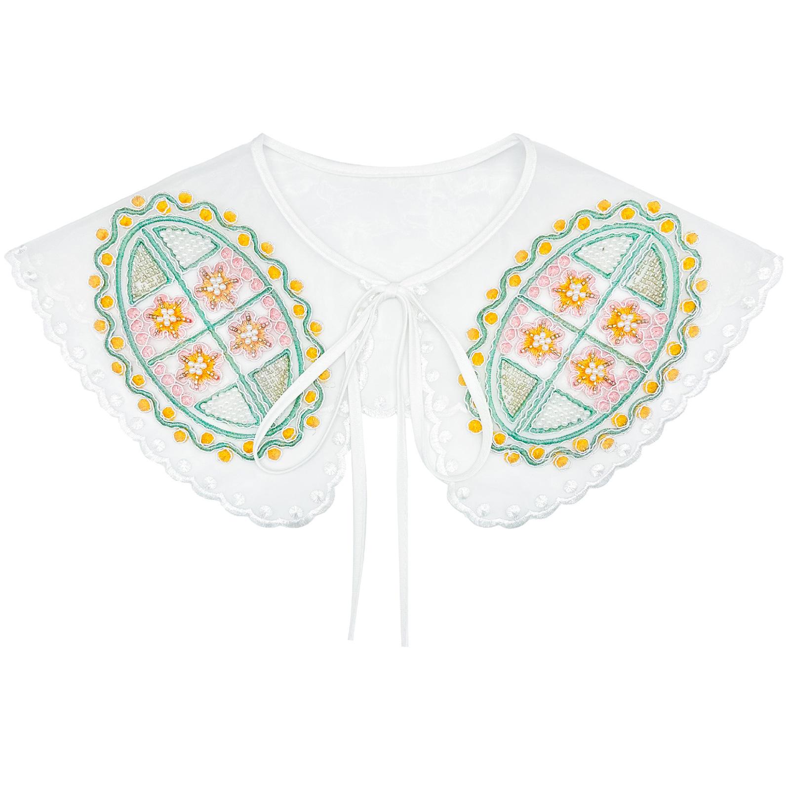 

Женский красочный вышитый бисером съемный воротник, блузка, топ, воротник, элегантная кружевная шаль-накидка, аксессуар для одежды 1