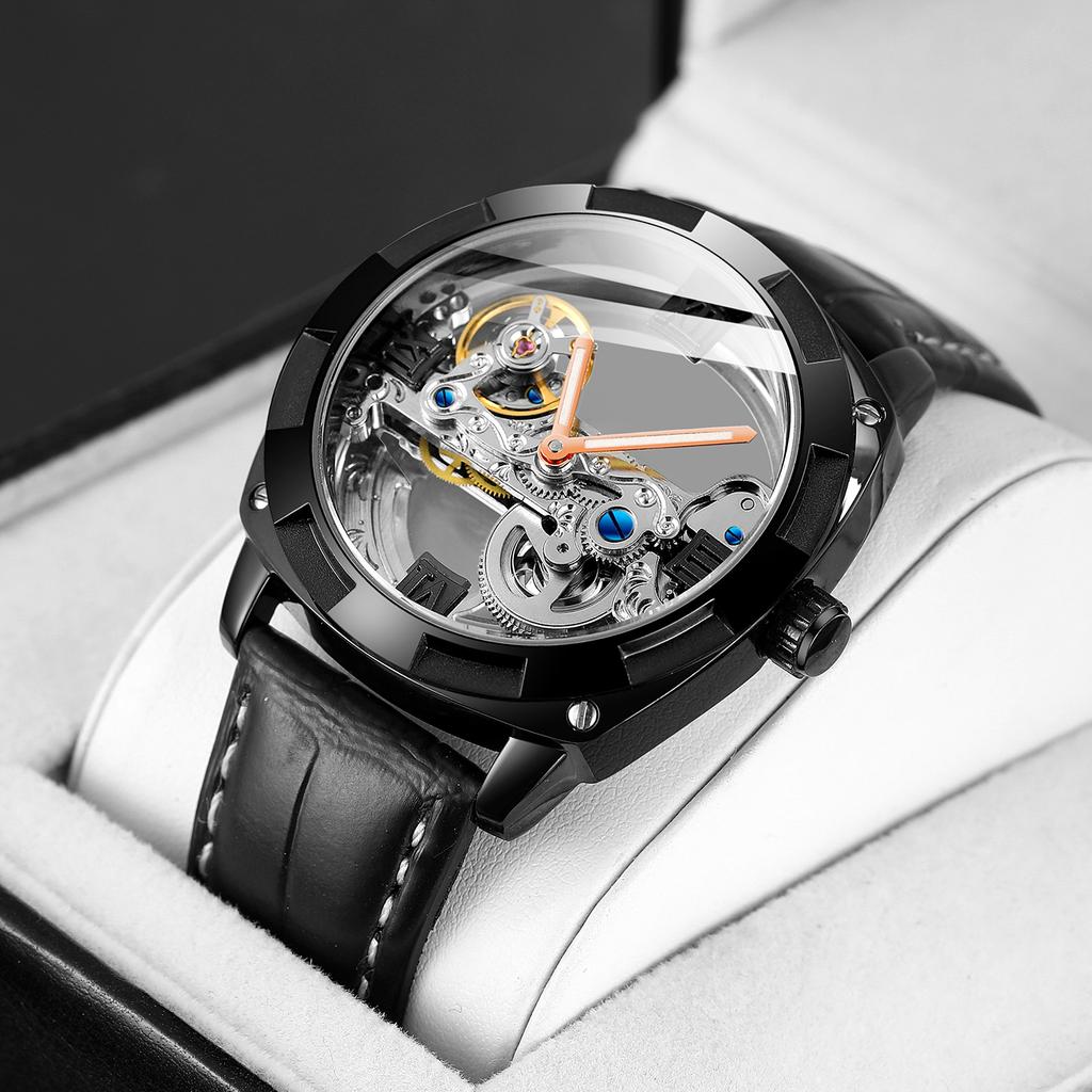 Forsining Official Exclusive Sale Golden Double Side Transparent Modern Design Men Watch Top Luxury Automatic Wristwatches