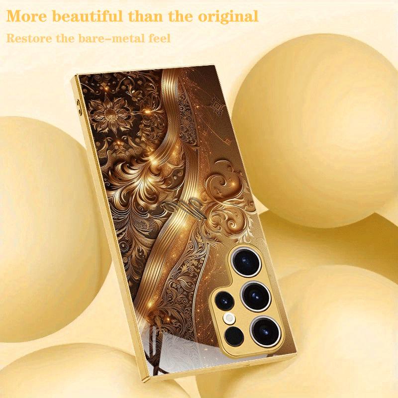 Unique Golden lines Atmosphere High-end Electroplating Glass PhoneCase for Samsung Galaxy S26 S25 S24 S23 S22 S21 FE,Ultra,Plus