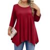 Womens Plus Size 3/4 Sleeve Shirts  Round Neck Tunic Tops Basic Loose Fit Tee Tops L-5XL