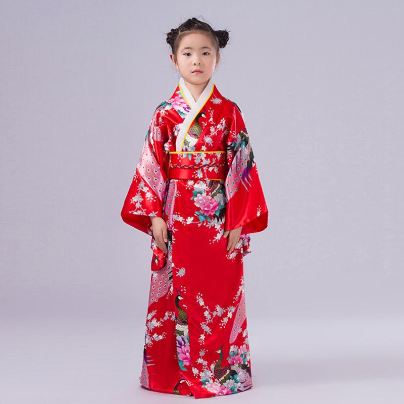 Girls' Printed Yukata Sleepwear Japanese Traditional Kimono for Children's Cosplay Performance