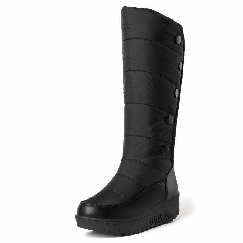 Warm Fur High Snow Boots Women Winter Shoes Casual Wedges Down Waterproof Black Red White Thick Plush Knee High Boots Girls