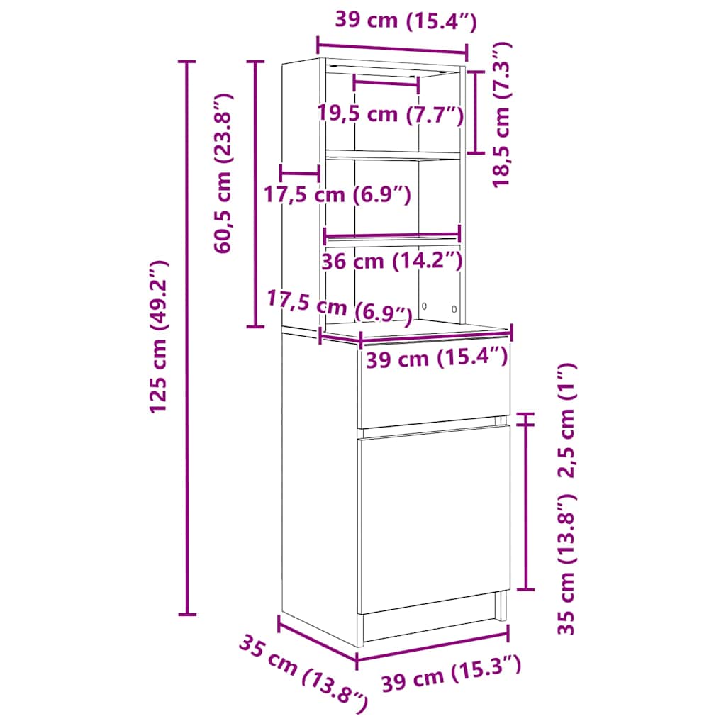 Nightstand with Rustic Wood Look 39 x 35 x 125 cm Engineered Wood