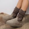 2024 Platform Mid Calf Boots Women's Winter Warm Shaggy Suede Snow Boots Flat Lace Up Women's Cotton Shoes Boots