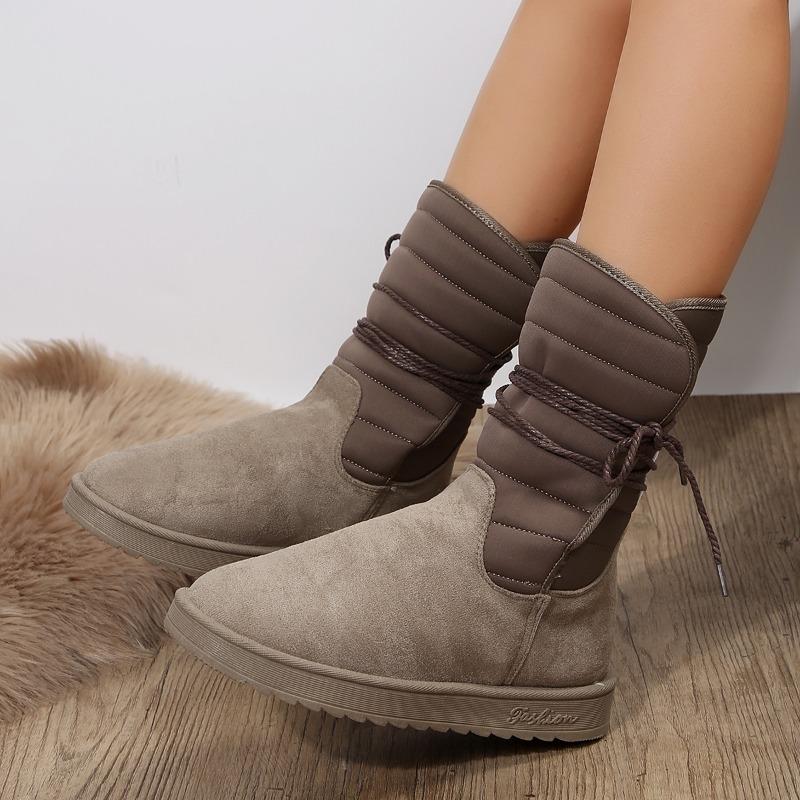 2024 Platform Mid Calf Boots Women's Winter Warm Shaggy Suede Snow Boots Flat Lace Up Women's Cotton Shoes Boots