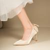 Red Satin Bridal Shoes Spring and Autumn New Elegant Bow Pointed Tip Stiletto Single Shoes Women's Heels Satin
