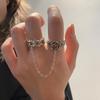 New Korean Thorn Rose Double Finger Ring Ladies Vintage Silver Color Fashion Chain Flower Opening Ring Wedding Party Gifts