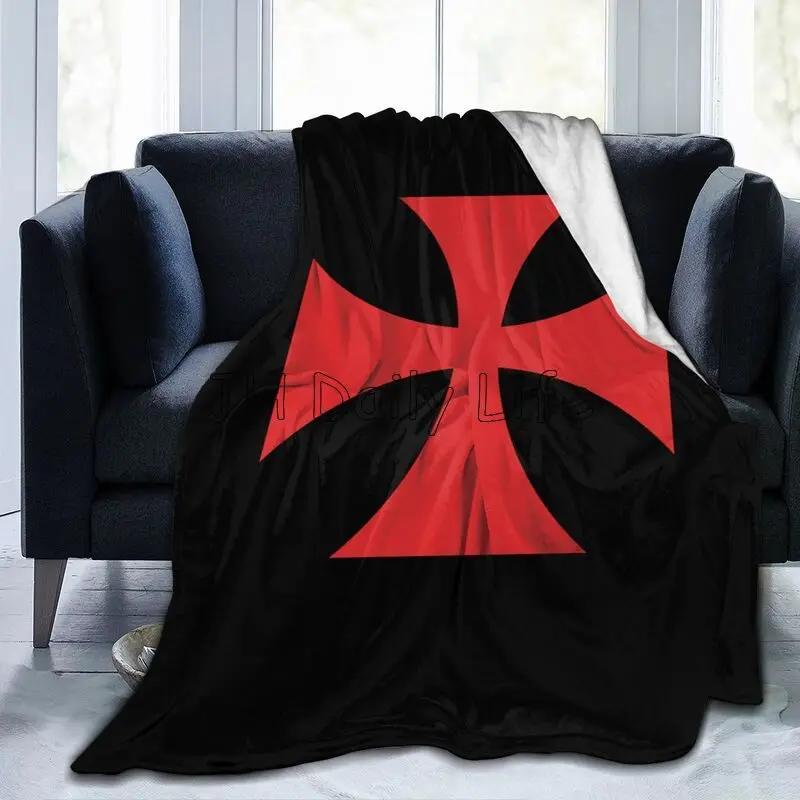 Knights Templar Flag Flannel Fleece Blanket Lightweight Warm Cozy Anti-Pilling Fuzzy Throw Blankets for Travel Couch Bed Sofa
