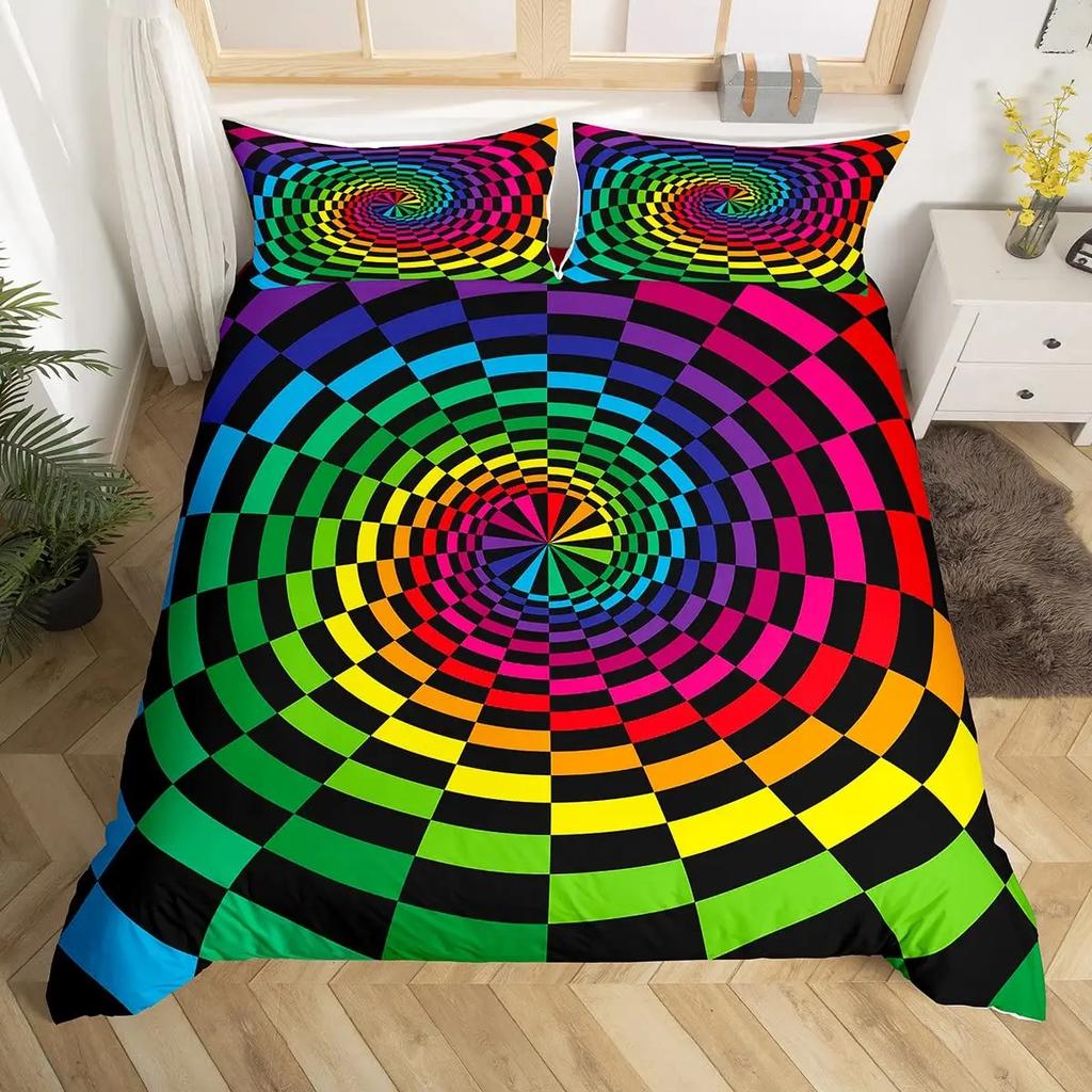 Visual Space Bedding Set Abstract Geometric Duvet Cover Set Colorful Art Comforter Cover Geometry Bedspread Cover Full King Size